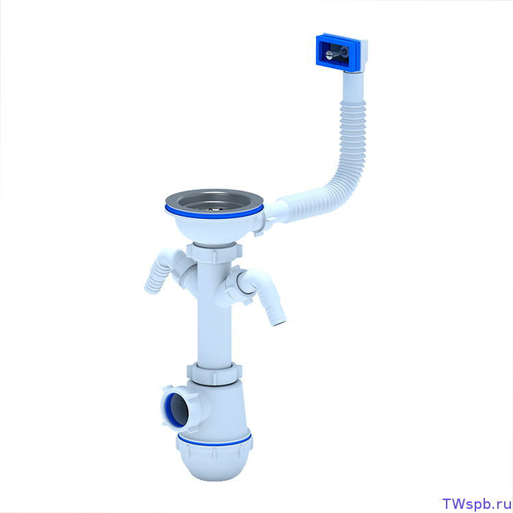 A0146S Сифон АНИ Грот 3 1/2*40 с переливом и двумя отводами