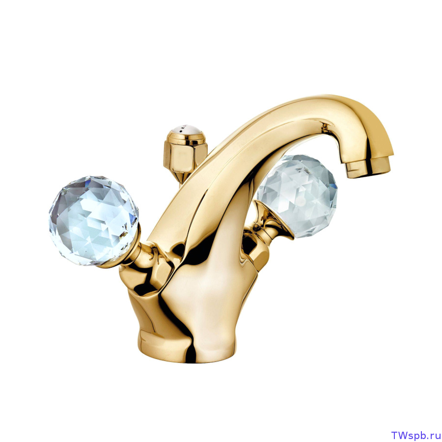 Золотой смеситель с хрустальными рукоятками, Kludi ADLON 5101045G4