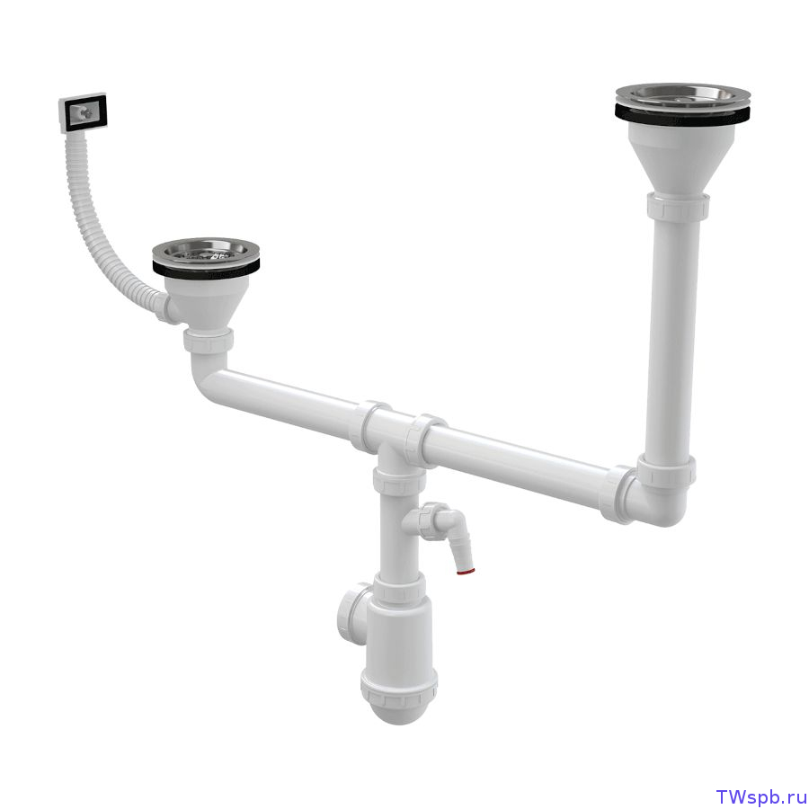 Alcaplast A456P Двойной сифон для мойки с переливом