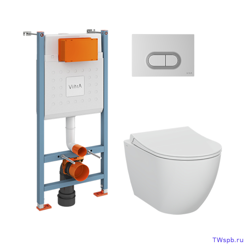 Безободковый подвесной унитаз с инсталляцией, VitrA 9856B003-7200