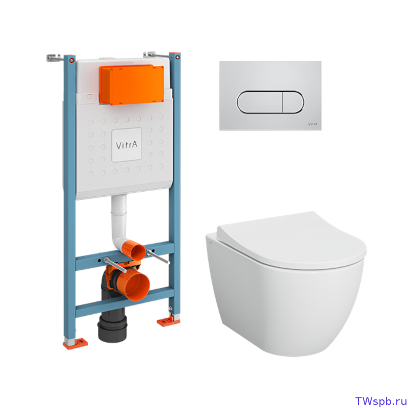 Подвесной безободковый унитаз с инсталляцией, VitrA 9873B003-7201
