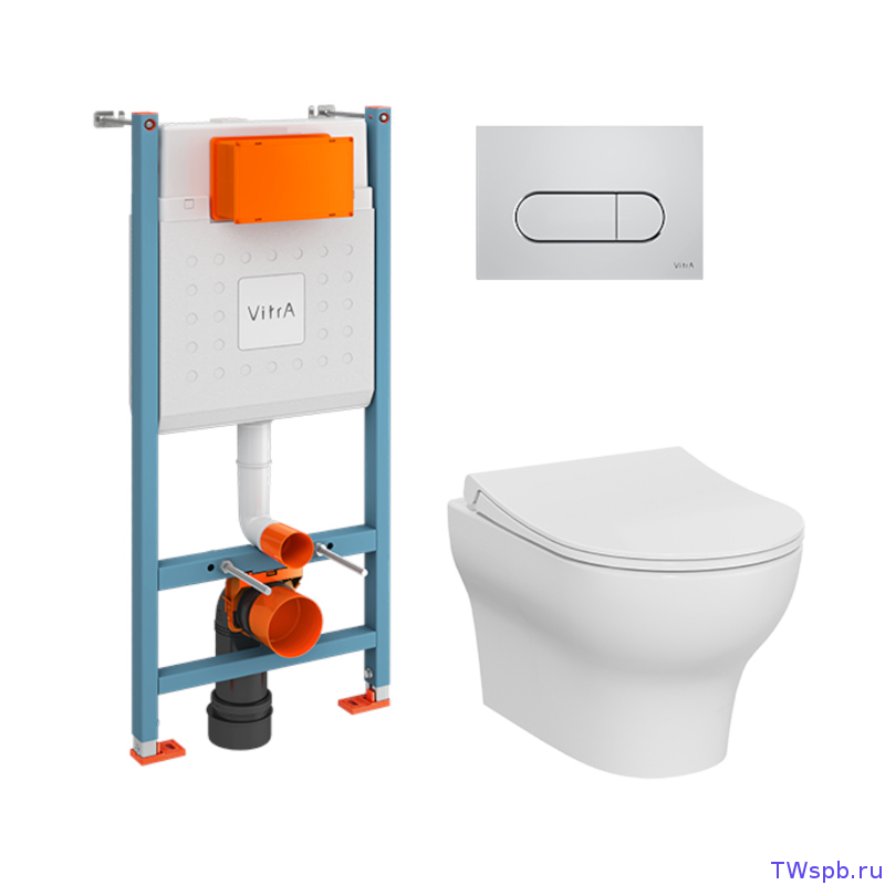 Подвесной безободковый унитаз с инсталляцией, VitrA 9879B003-7200