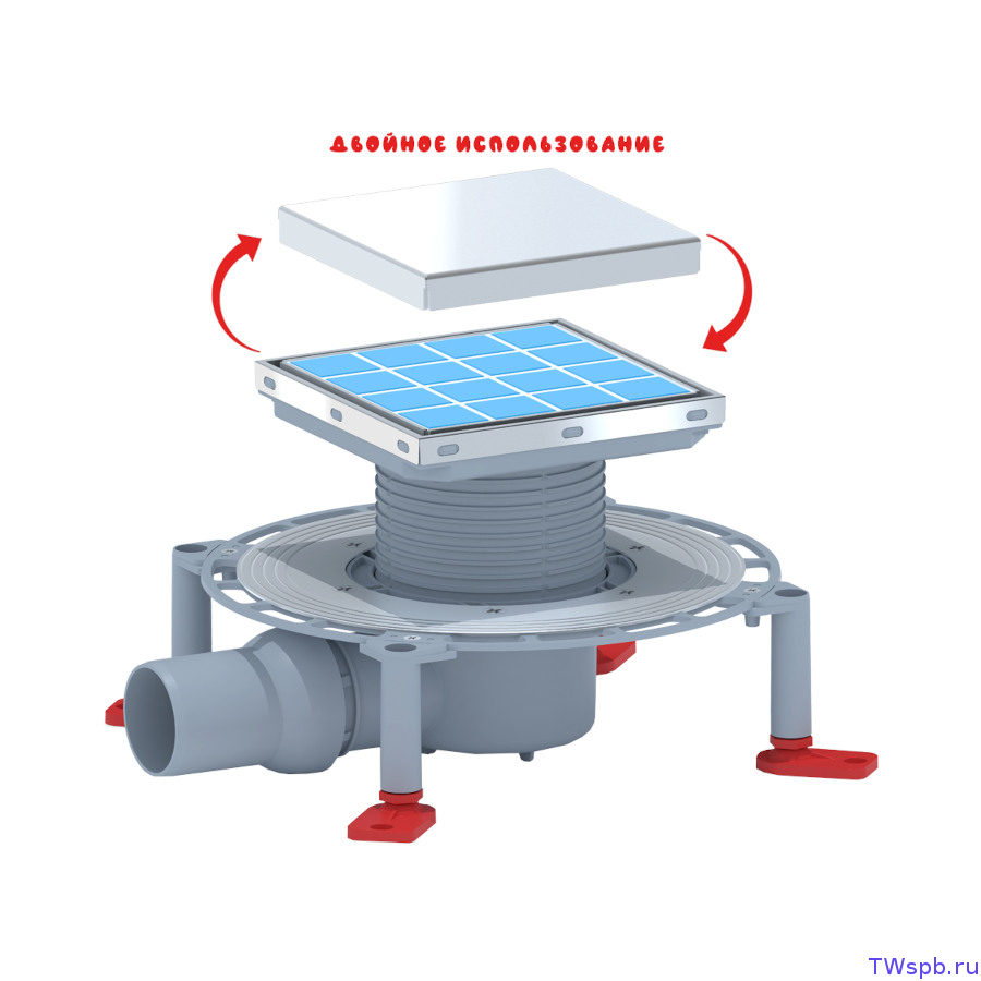 TVQ5812 Душевой трап под плитку двухсторонний (15х15 см, с сухим затвором)