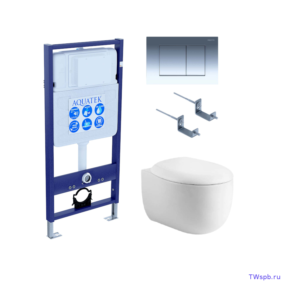 Унитаз с инсталляцией и смывной клавишей, Set Aquatek Альтаир cm-010 4в1