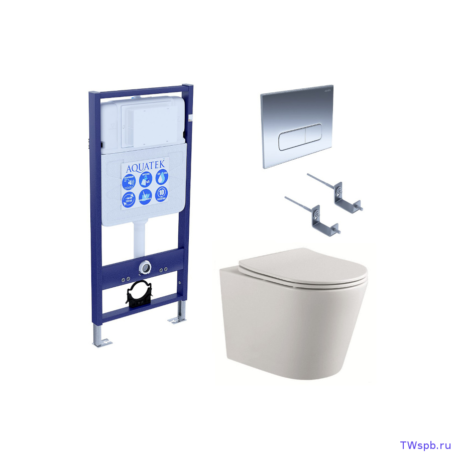 Унитаз с инсталляцией и смывной клавишей, Set Aquatek Вега cmp-016