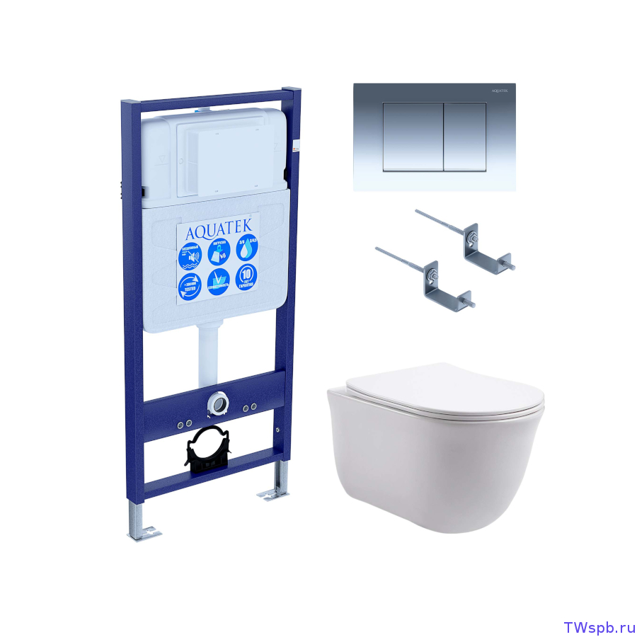 Унитаз с инсталляцией и смывной клавишей, Set Aquatek Классик-010 4в1