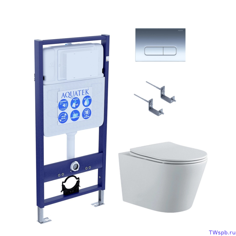 Унитаз с инсталляцией и смывной клавишей, Set Aquatek Вега-1905-016