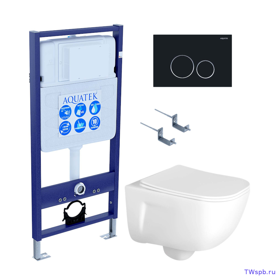 Унитаз с инсталляцией и смывной клавишей, Set Aquatek Дива-020 4в1