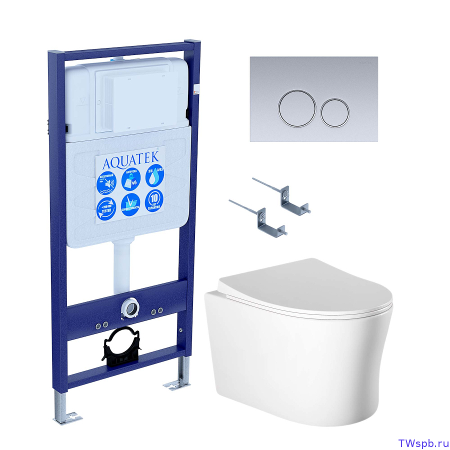 Комплект: унитаз с инсталляцией и клавишей, Set Aquatek Ника-019 4в1