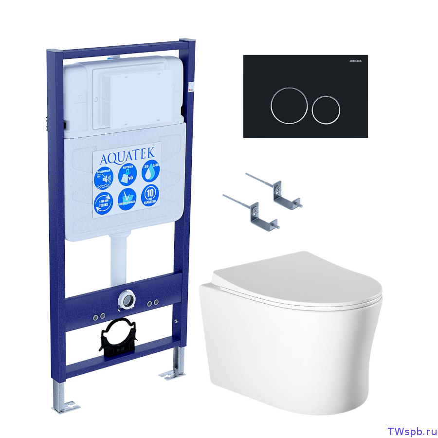 Унитаз с инсталляцией и смывной клавишей, Set Aquatek Ника-020 4в1