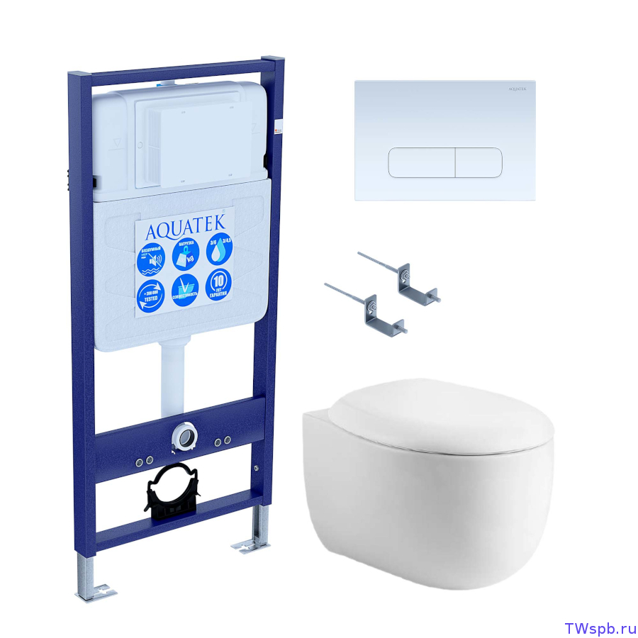 Подвесной унитаз с инсталляцией и клавишей, Set Aquatek Альтаир cm-013 4в1