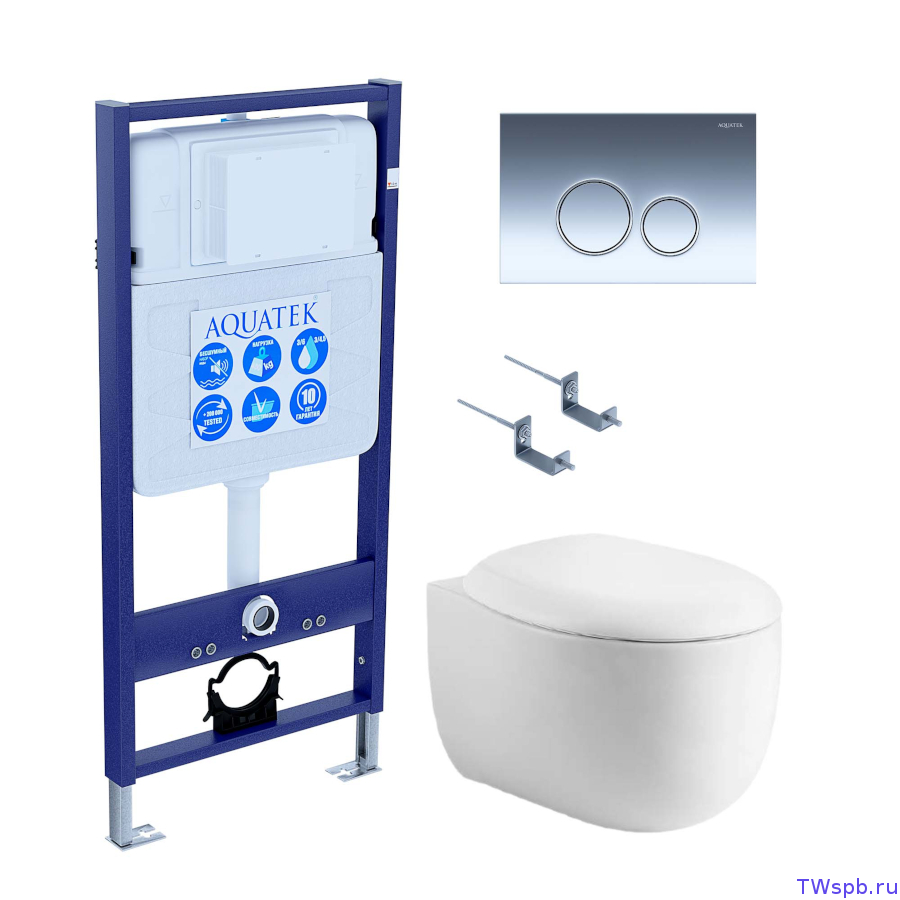 Унитаз с инсталляцией и смывной клавишей, Set Aquatek Альтаир cm-018 4в1