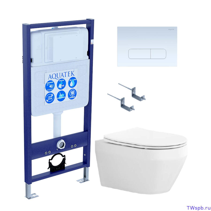 Комплект: унитаз + инсталляция + клавиша, Set Aquatek Лея cm-013 4в1