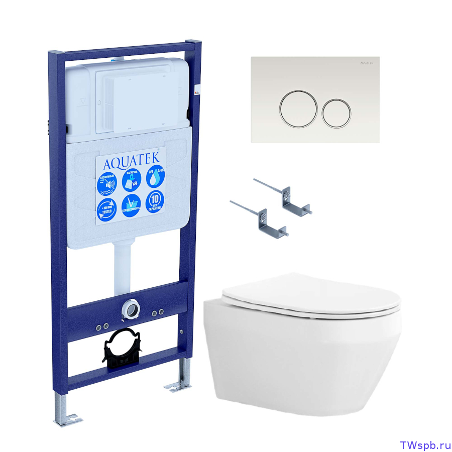 Подвесной унитаз с инсталляцией и клавишей, Set Aquatek Лея cm-015 4в1
