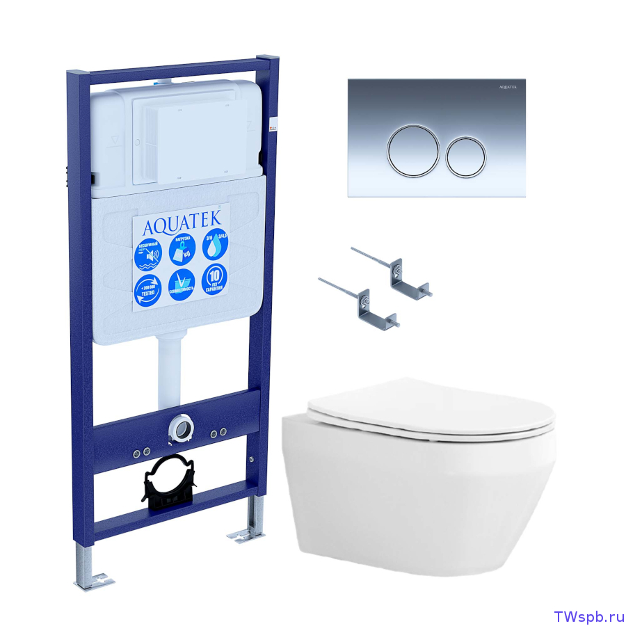 Унитаз с инсталляцией и смывной клавишей, Set Aquatek Лея cm-018 4в1