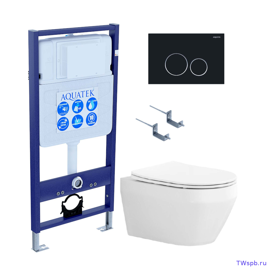 Унитаз с инсталляцией и смывной клавишей, Set Aquatek Лея cm-020 4в1