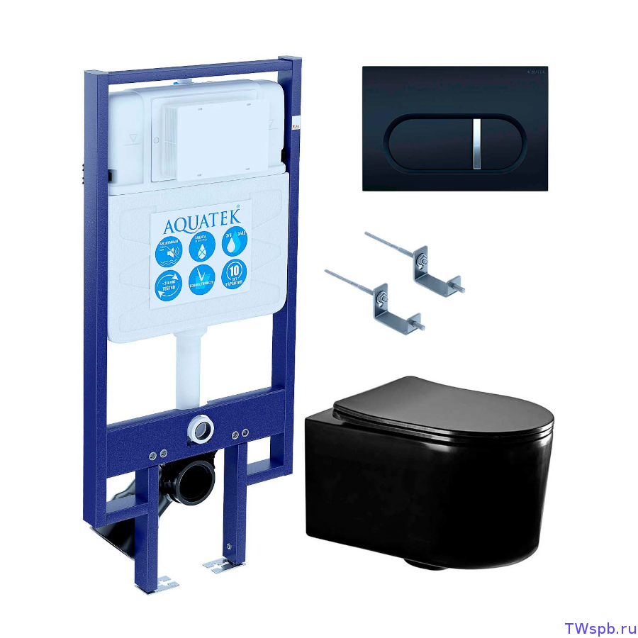Унитаз с инсталляцией и смывной клавишей, Set Aquatek Мия-MB-045 4в1
